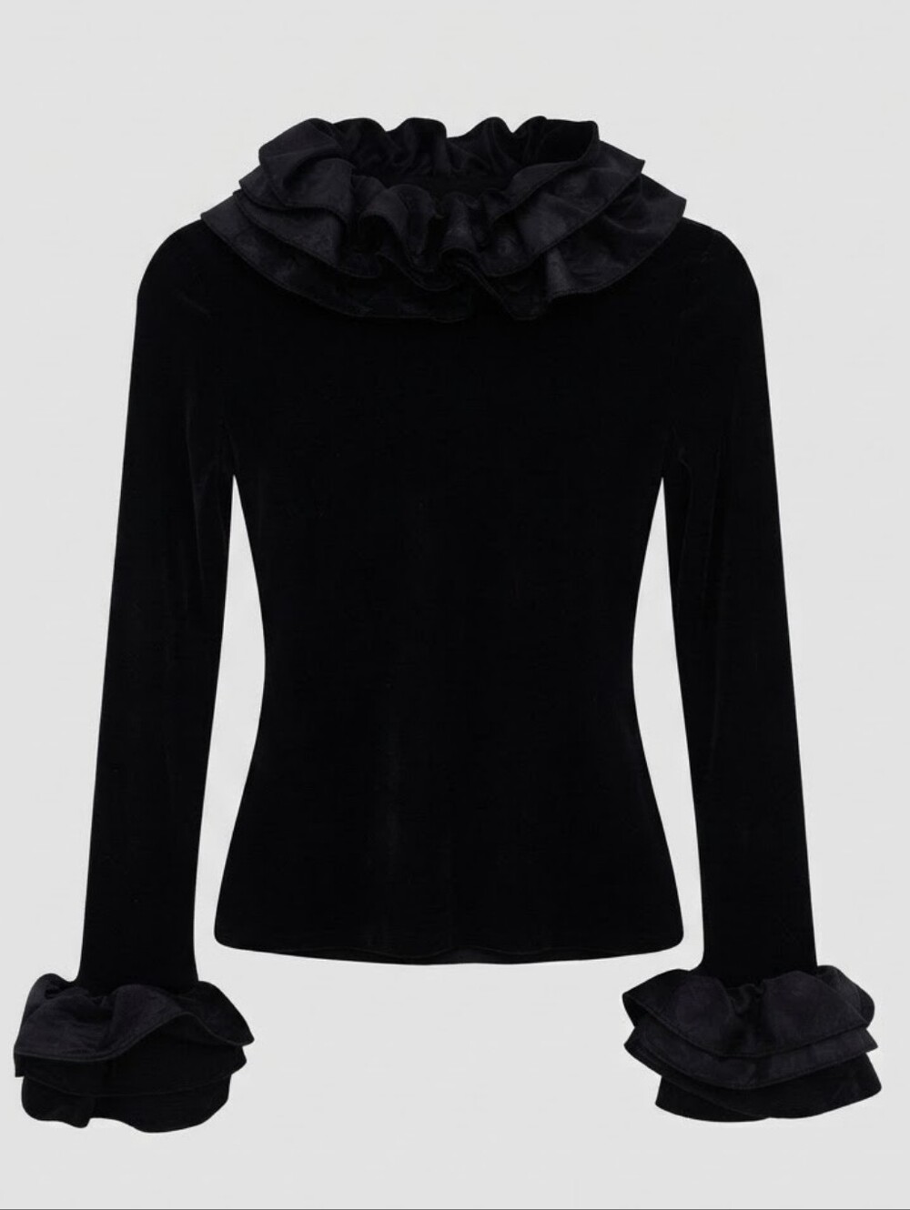 Cottonade Paris Black Cascading Ruffle Long Sleeve Top Size 2 - Picture 4 of 9
